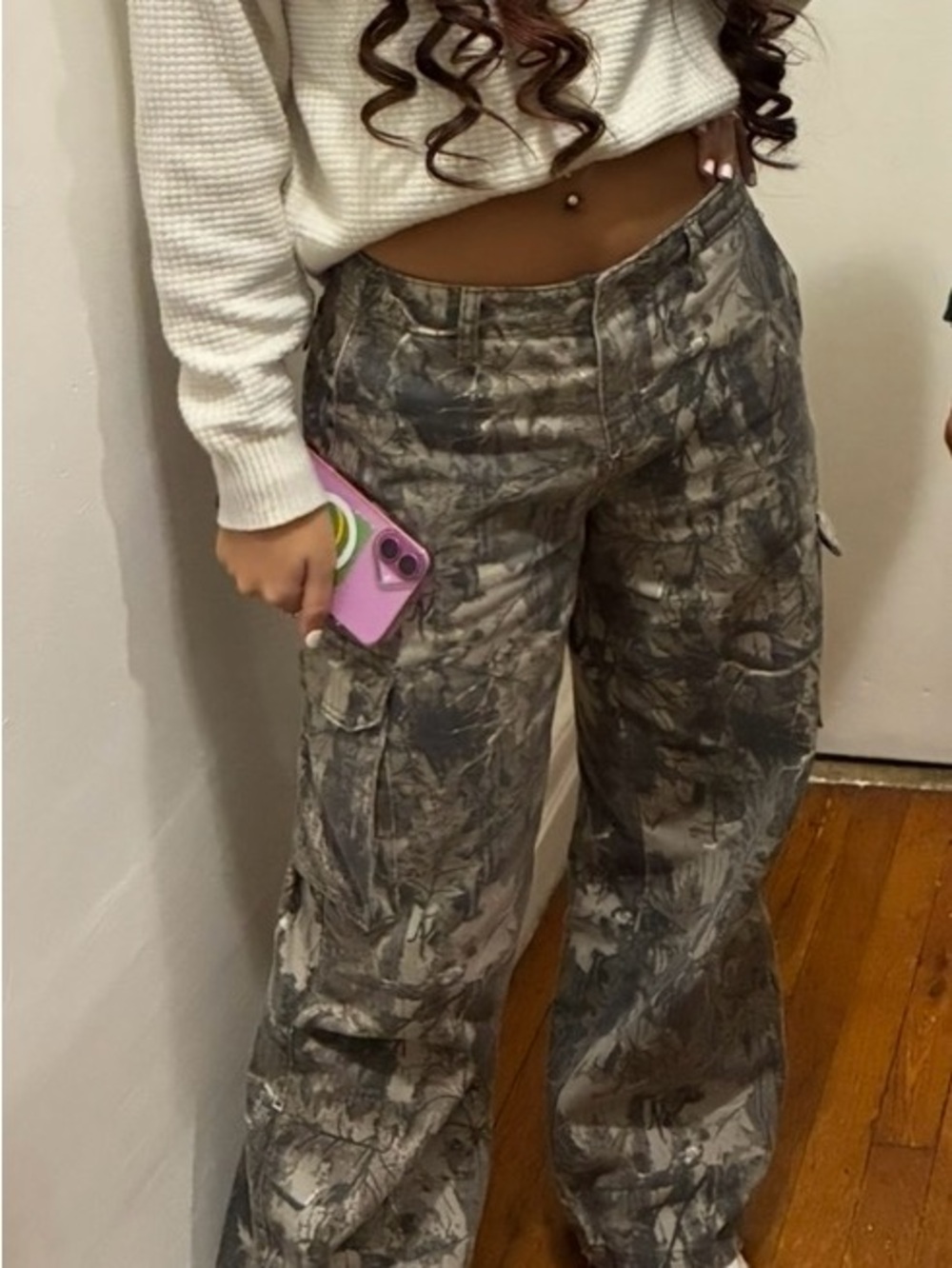 Camo Cargo Pants with Wide Leg - Neutral Tones